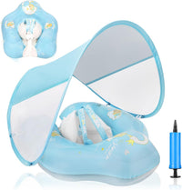 LOOWARTS baby pool float with UPF 50+ sun canopy and safety seat