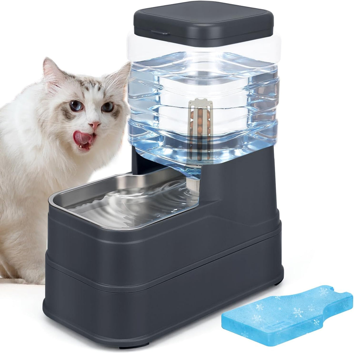 1.1 Gallon Pet Automatic Dog Water Dispenser Cat Gravity Waterer - Charcoal Gray / 4L(1.1 Gallon)