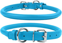 CollarDirect Rolled Leather Dog Collar, Soft Padded Round Puppy Collar, Handmade Genuine Leather Collar Dog Small Large Cat Collars 13 Colors (13-16 Inch, Light Blue Textured)