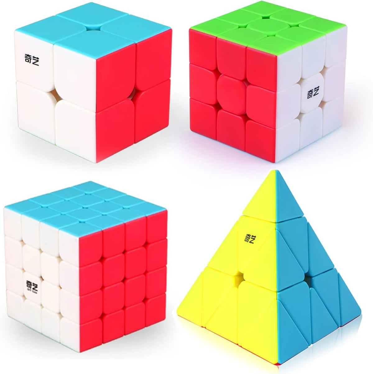 Speed Cube Set, ROXENDA 2x2 3x3 4x4 5x5 Skew Megaminx Pyramid Cube Bundle – Fun for Kids & Family - 4 Pack Stickerless