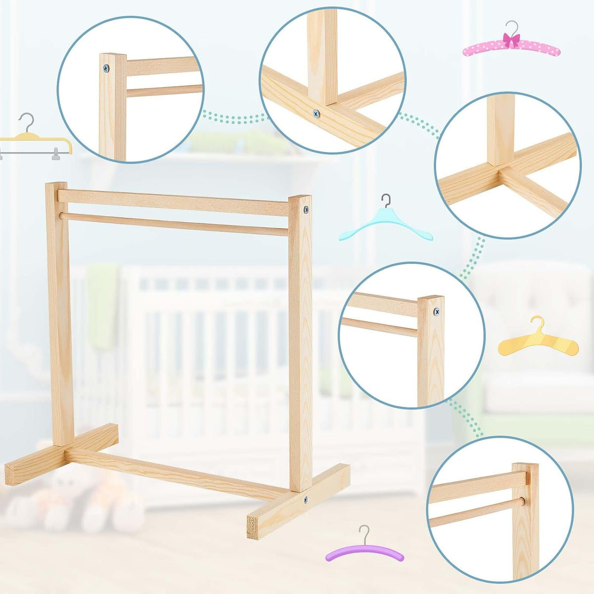1 Set Doll Garment Rack with 10 Pcs Hangers Clothes Organizer - Wood / 22 - image 3
