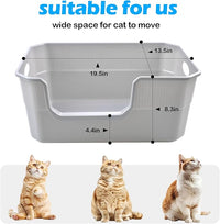 Large Open Cat Litter Box Low Entry,High Sided Cat Litter Pan Anti-Splashing Plastic Kitty Box Grey Kitten Pan with High Wall Easy Clean