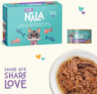 LOVE, NALA - Natural Adult Cat Wet Food - FLAKED Tuna and Salmon in Broth- Grain Free, Non-GMO, Lean Protein, Omega 3, Added Minerals & Vitamins - 12 Pack 2.4 lbs.