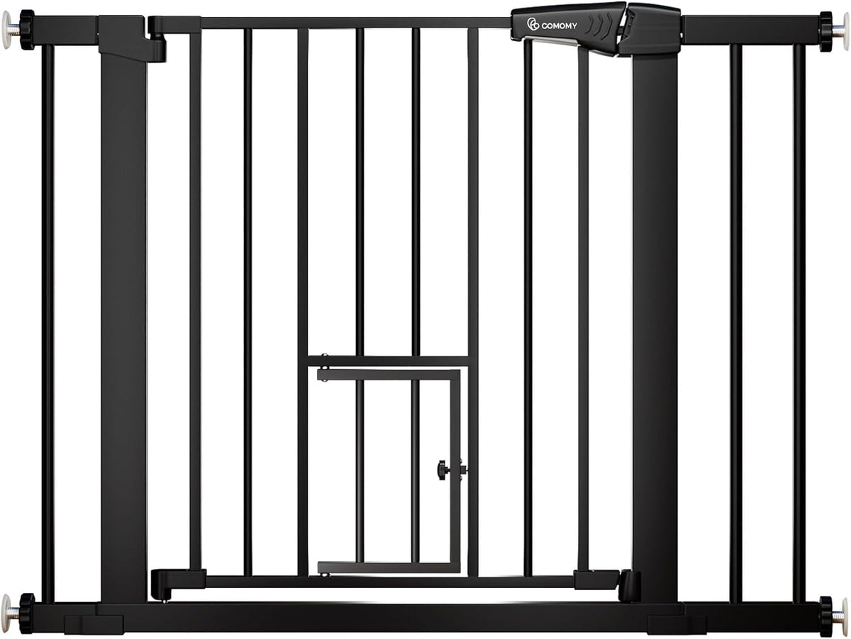 COMOMY Auto Close Pet Gate with Cat Door - Black / 30"Tall 40.5"Wide