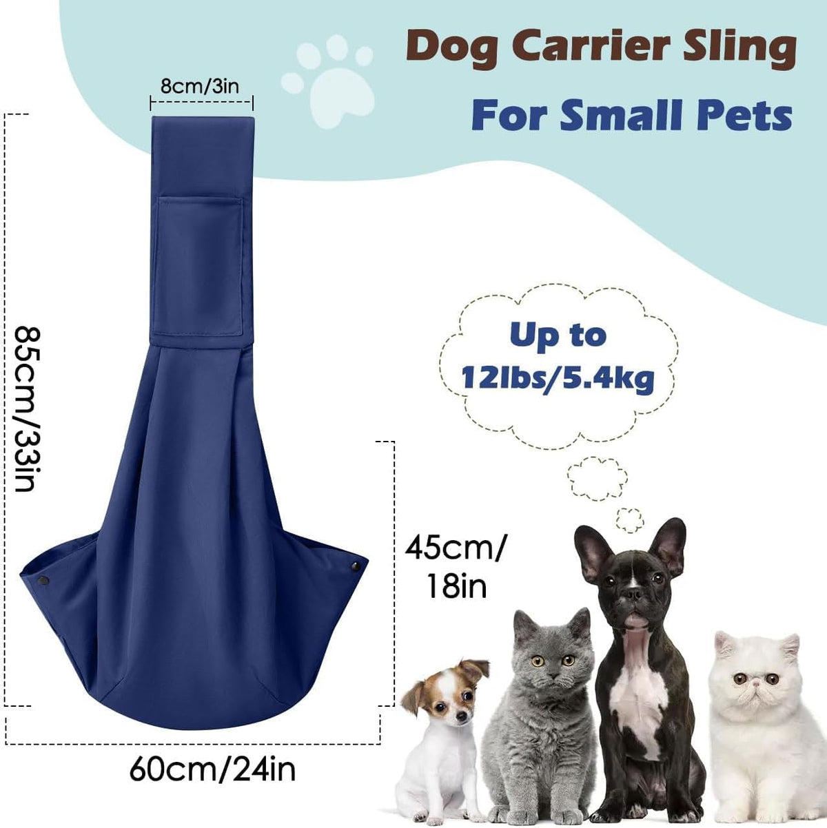 Pawaboo Small Dog Sling Carrier – Essentials for Dogs - Indigo - image 2