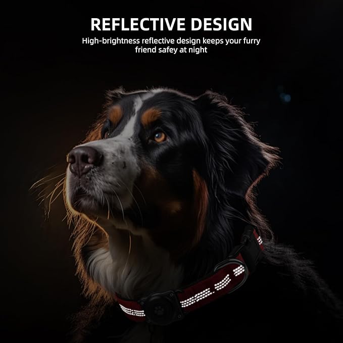 Upgraded AirTag Dog Collar, IP68 Waterproof Air Tag Dog Collar Holder, Reflective, Ultra-Durable, Comfortable Padded, Heavy Duty Dog Collars for Small Medium Large Dogs (XL (15.6"-22"), Red)
