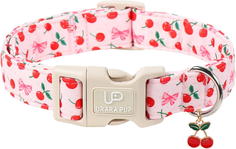 Halloween Dog Collar, UP URARA PUP Cotton Skull Ghost Dog Collar for Small Dog, Fall Pet Collar - L / Cherry&Bow CC