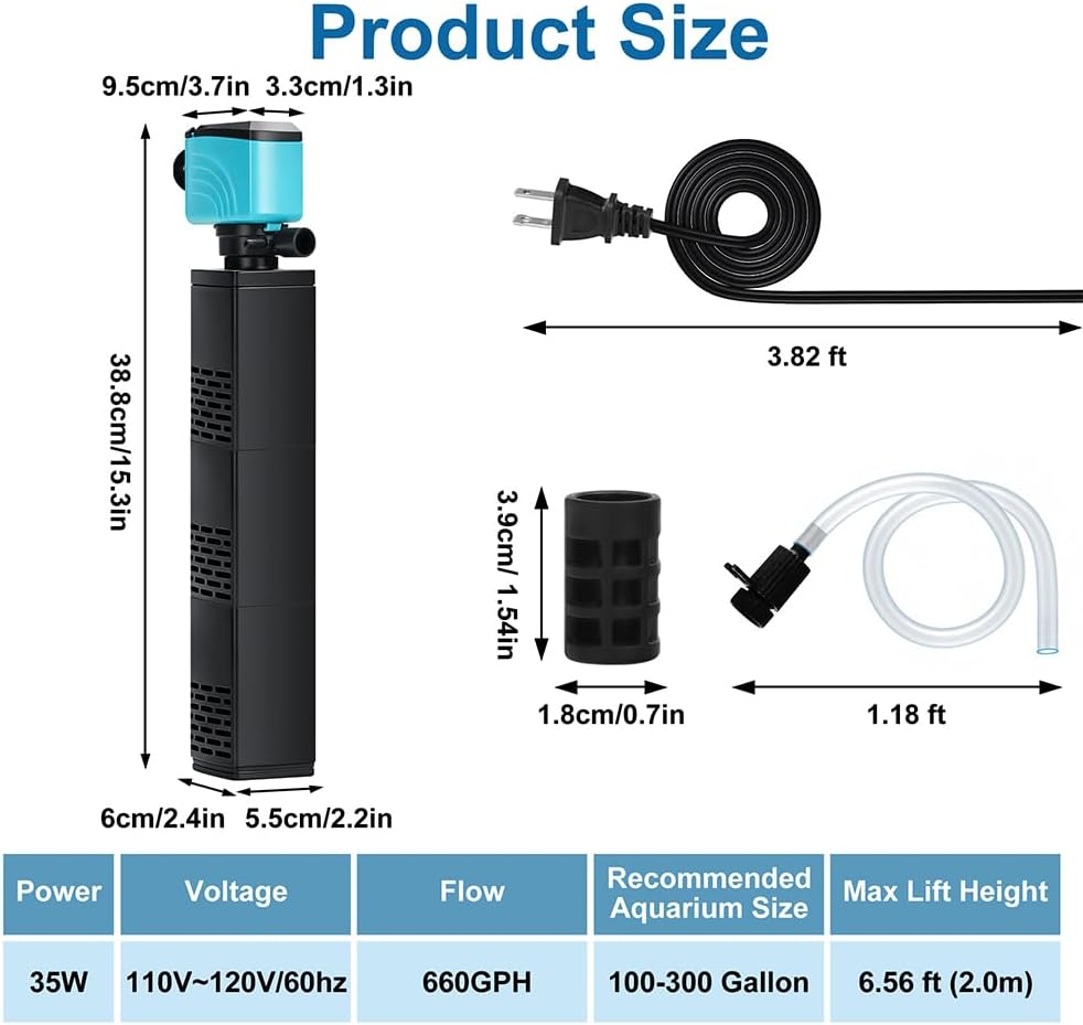 DaToo Aquarium Filter 5-15 Gallon Fish Tank Filter 120GPH Powerful - 35W 660GPH For 100-300 Gallon - image 2