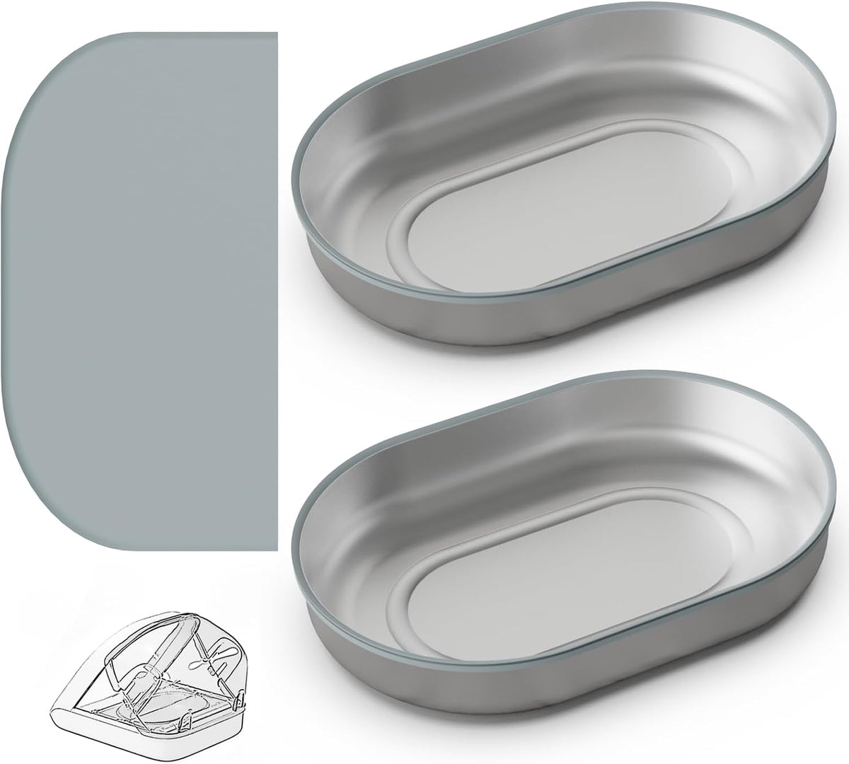 Bowl & Mat Set for Automatic Microchip Cat Pet Feeder - Silvery Bowls / 2+1 Pack