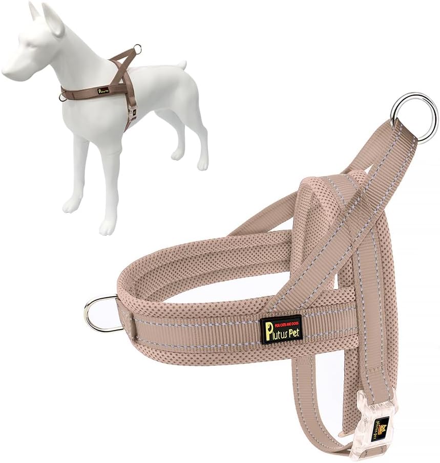 Plutus Pet No Pull Dog Harness with Front Clip - M: chest 19.7"-25.2" / Beige
