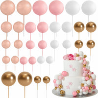 ASTARON 32 Pcs Foam Balls Cake Topper Decorations for Party Cake - Rose Gold，pink