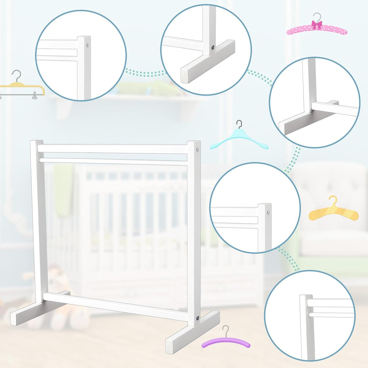 1 Set Doll Garment Rack with 10 Pcs Hangers Clothes Organizer - White / 11 - image 4