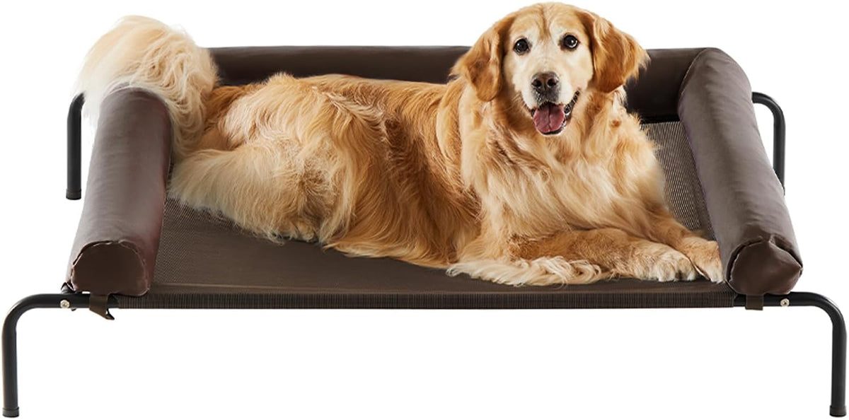 RRPETHOME Elevated Cooling Dog Cot 43x31" - Brown / 54.0"L x 34.0"W x 8.0"Th