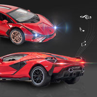 Lambo Toy Car Sian FKP3 Die-Cast Car Model with Lights and Sound Pull - Red - image 2