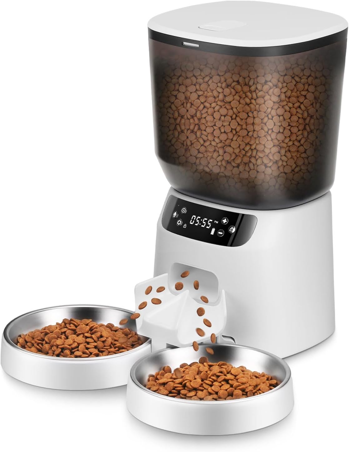 Automatic Cat Feeders for Two Cats - White / Manual