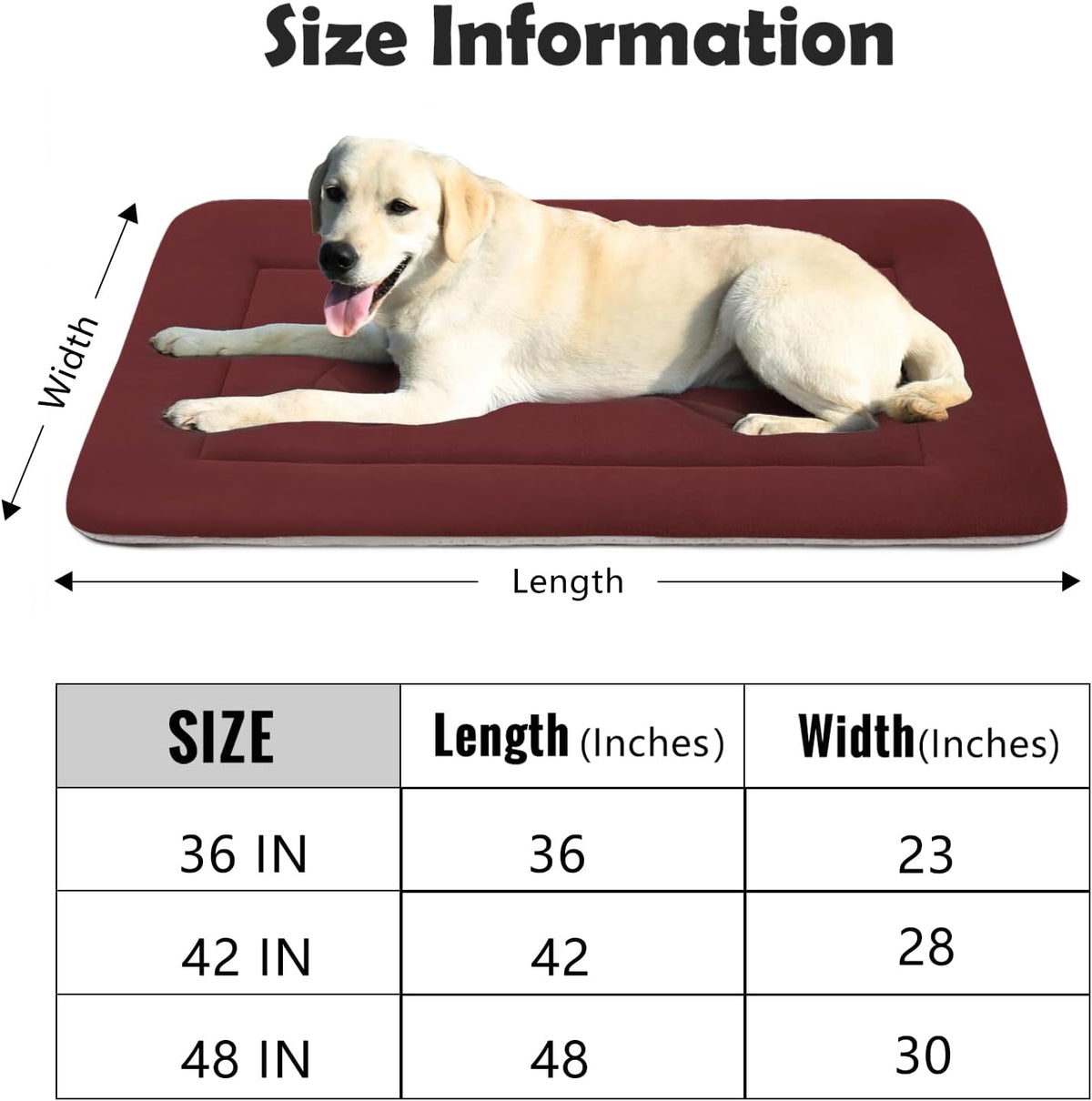 Large Dog Bed Soft Dog Crate Pad Mat 42 in Non-Slip Bottom Washable - 42.0"L x 28.0"W x 1.2"Th / Dark Red - image 3