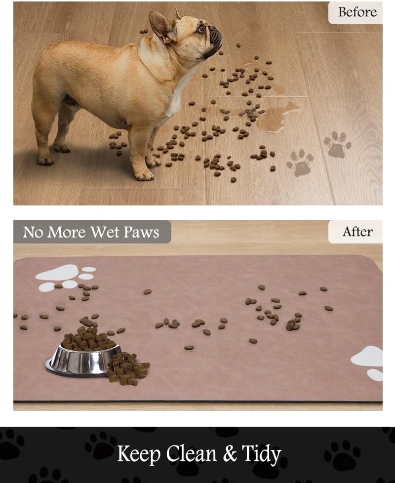 PADOOR Pet Feeding Mat-Absorbent Dog Mat for Food and Water Bowl-No - 16"x24" / Dusty Pink - image 3