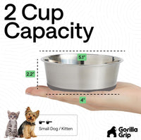 GORILLA GRIP Dog Bowl Set, Food Grade 304 Stainless Steel, 8 Cup - Gray / 2 Cup (Set of 2) - image 2