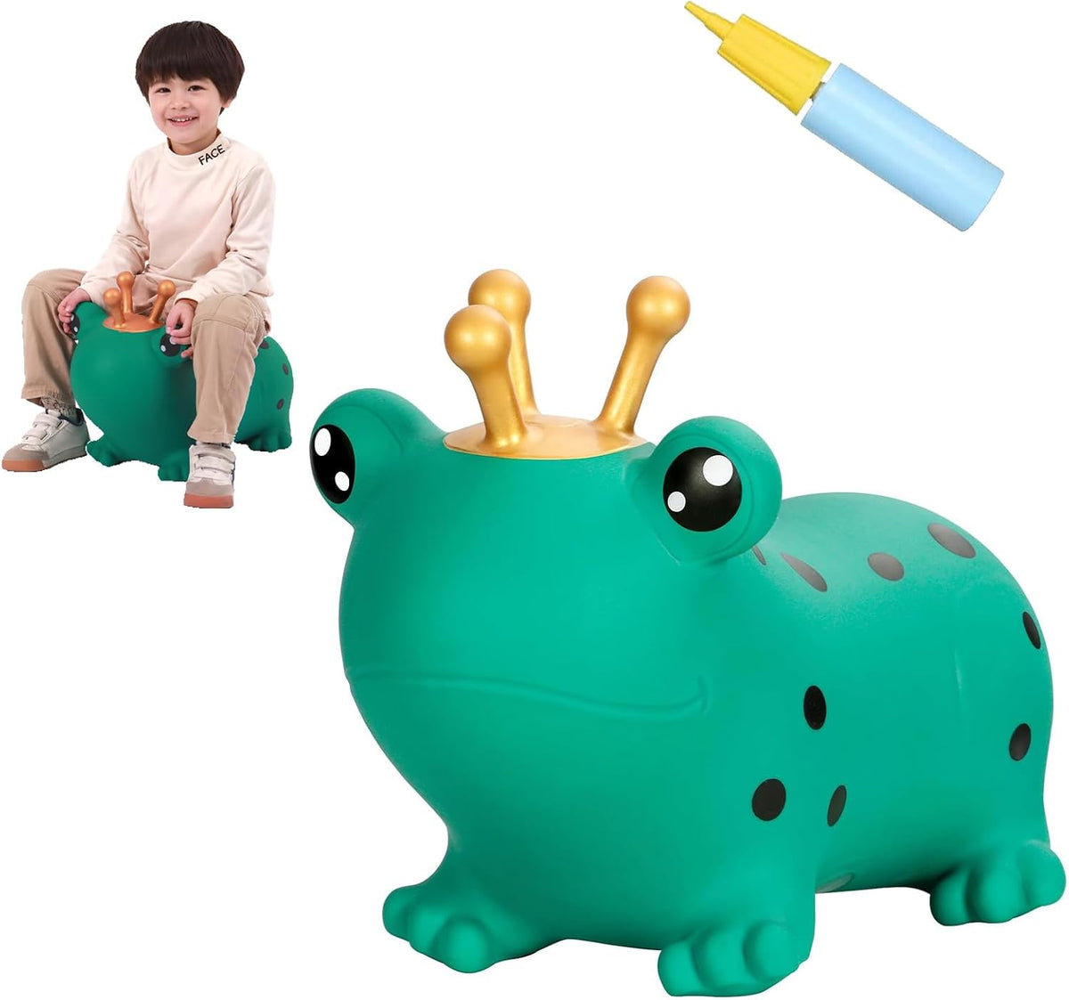 INPANY Bouncy Bull, Cow Hopper for Cowboys, Kid Gifts Toy - Green Frog
