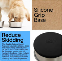 Gorilla Grip set of two 2 cup 304 stainless steel dog bowls with silicone bottoms - view 3