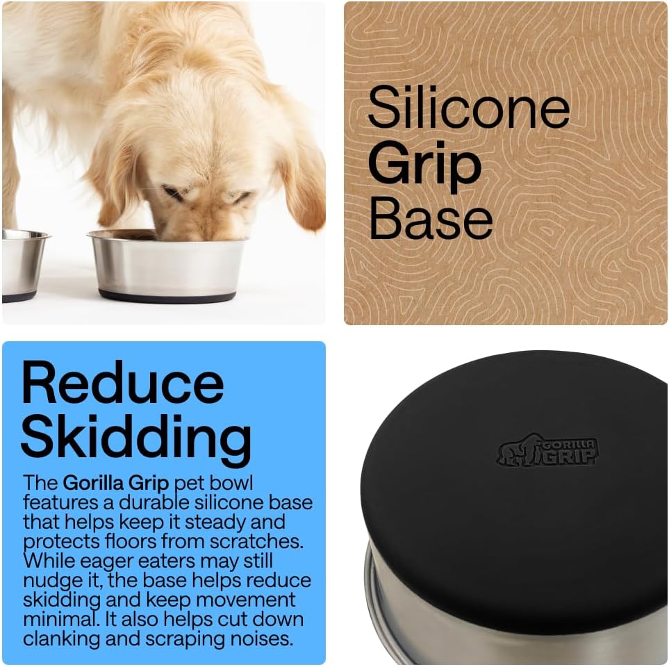 Gorilla Grip set of two 2 cup 304 stainless steel dog bowls with silicone bottoms - view 3