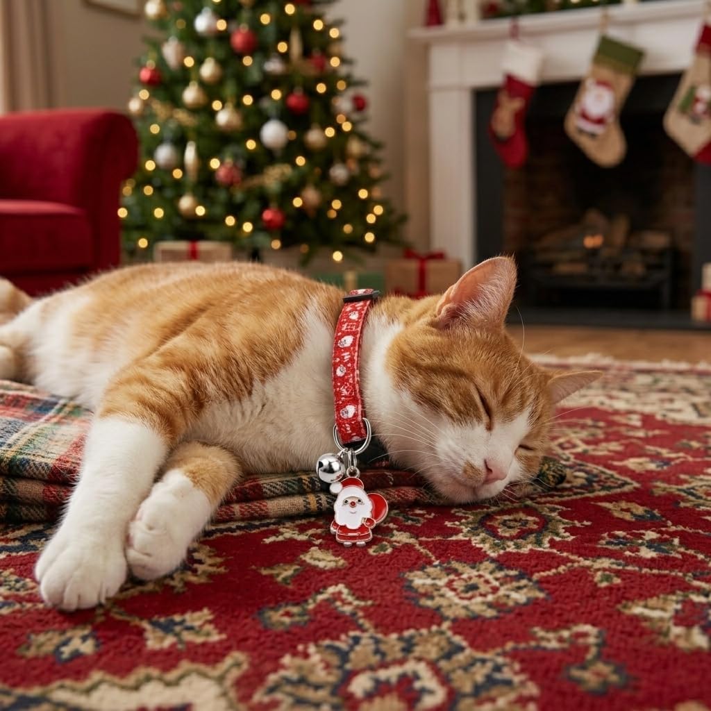 Halloween Cat Collar, Cotton 2 Pack Cat Collar with Bells - Santa / 7-11'' - image 2