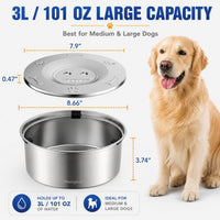 Dog Water Bowl No Spill, 3L/101oz Stainless Steel Slow Feeder Dog Bowl with Floating Disk, Spill - image 3