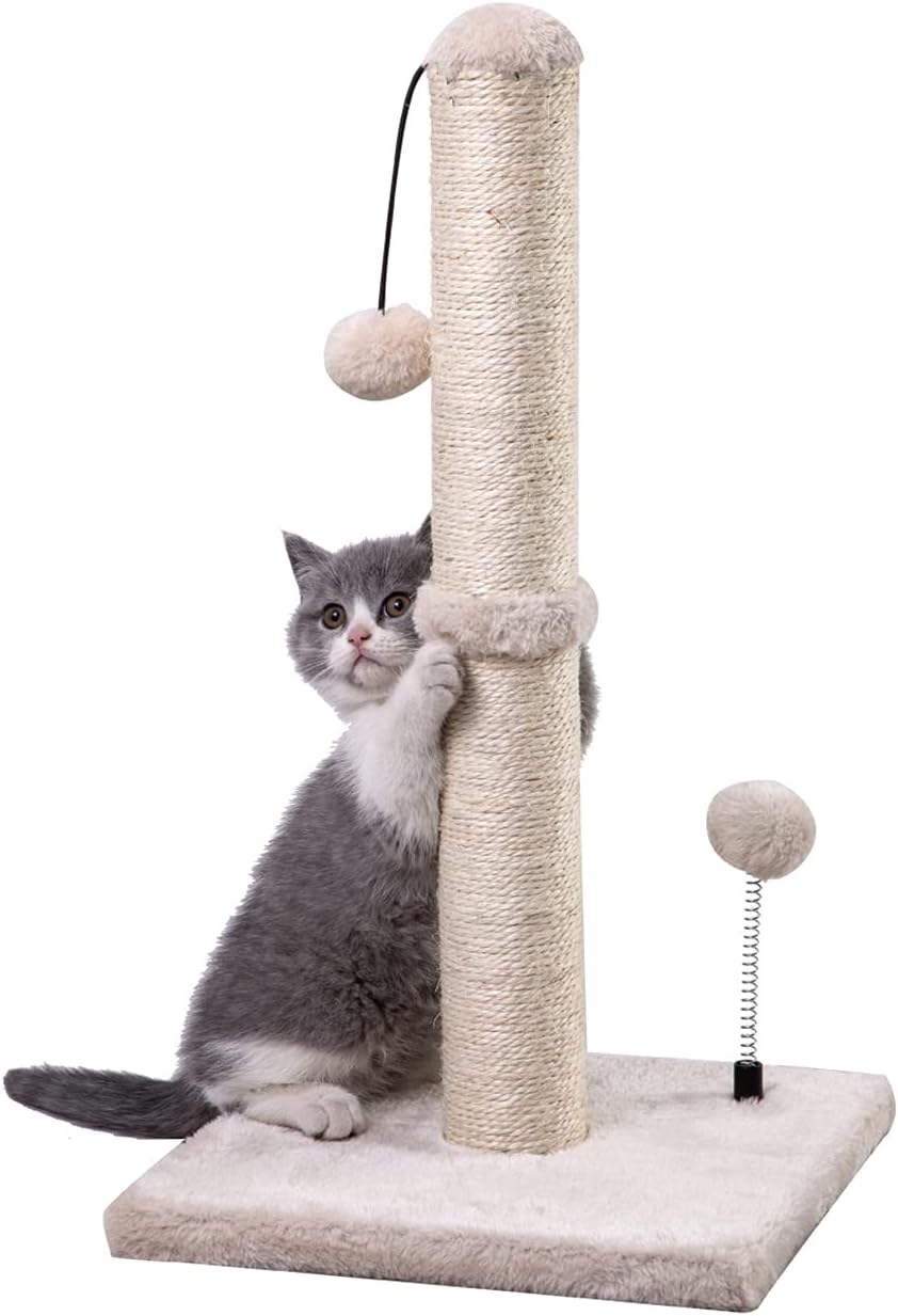 MECOOL 34” Tall Cat Scratching Post Premium Basics Kitten Scratcher - 22 inches for kitten / Beige
