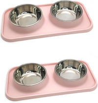 BNOSDM Double Dog Food Bowls Stainless Steel Dog Food and Water Bowls - Pink【Set of 2】