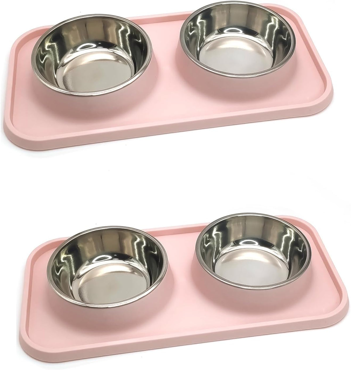 BNOSDM Double Dog Food Bowls Stainless Steel Dog Food and Water Bowls - Pink【Set of 2】