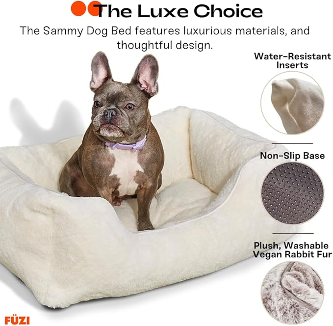 FUZI Luxury Aesthetic Dog Bed for Large Dogs with Washable Cover, Pet Couch, Pet Bed with Sides, Non-Slip Bottom, Soft and Durable Calming Dog Bed, Large 35.6x28.5x9.5 Dark Grey