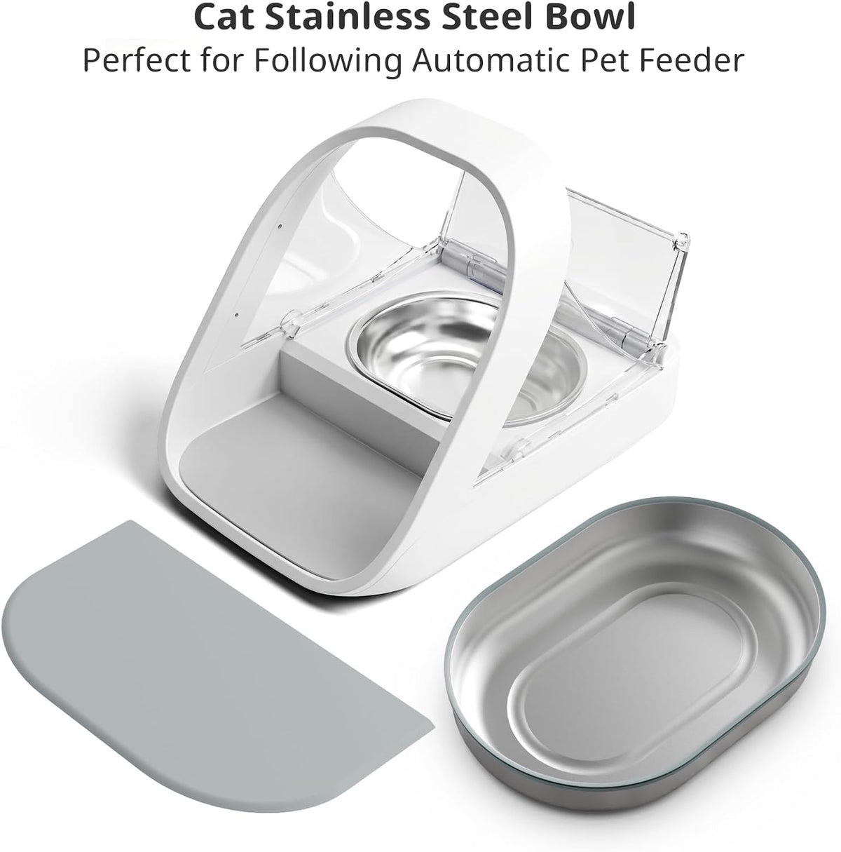 Bowl & Mat Set for Automatic Microchip Cat Pet Feeder - Silvery Bowls / 2+1 Pack - image 2