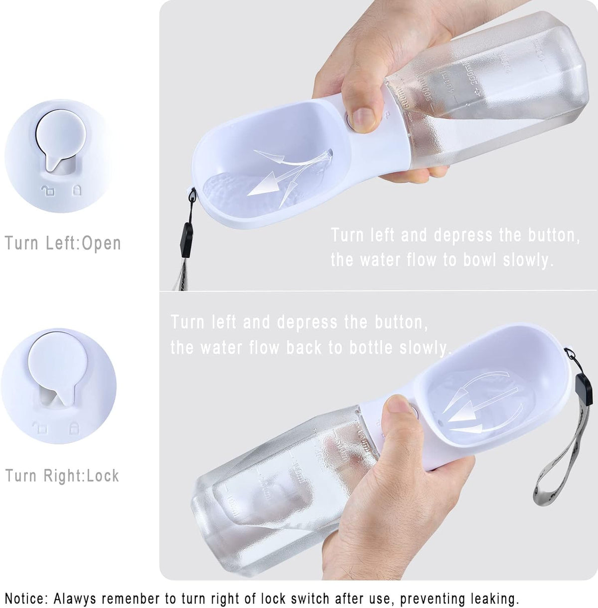 Dog Water Bottle with Food Container & Poop Bag Holder & Filter – Essentials for Dogs - #08 White / 20oz - image 4