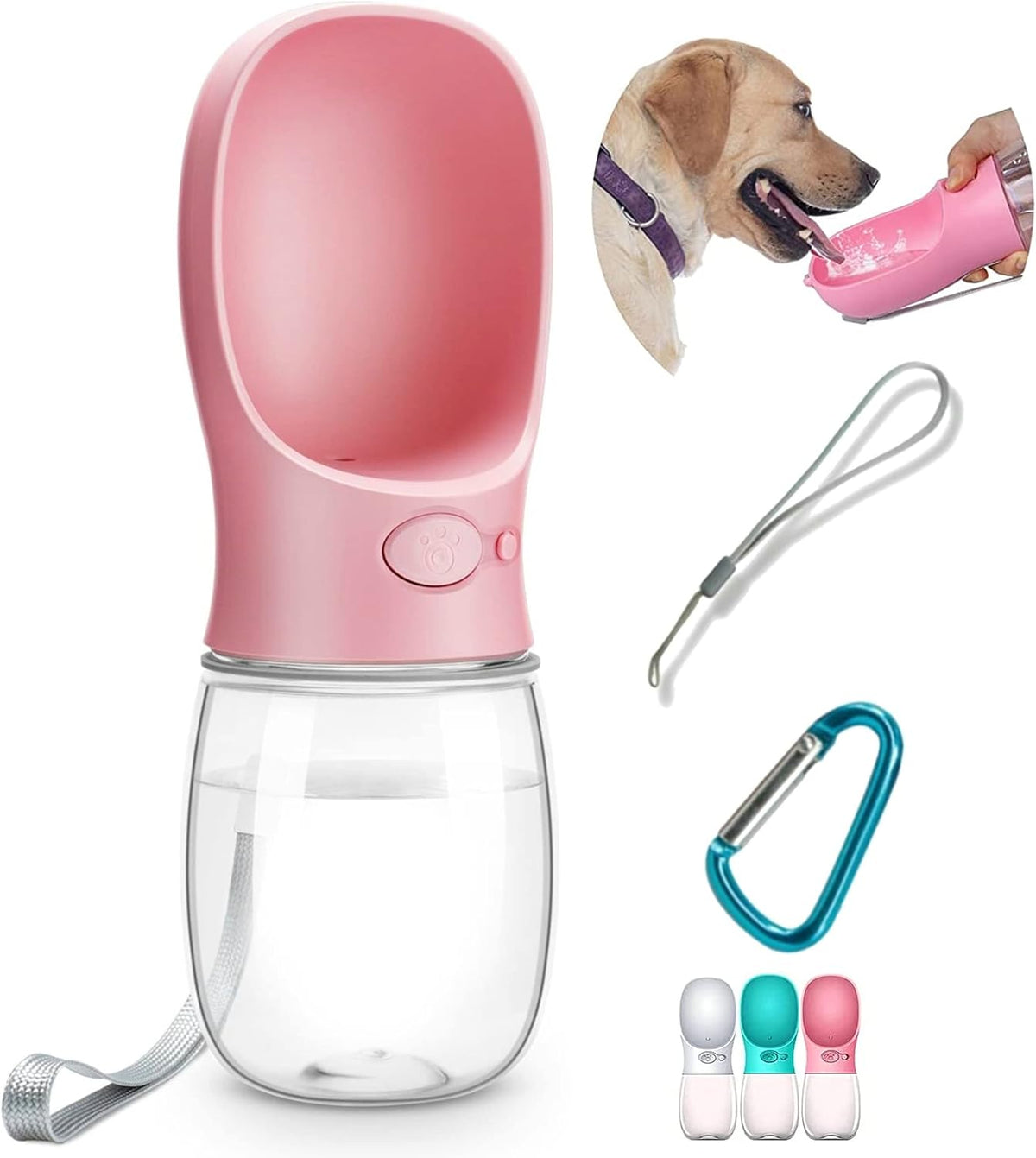 DEYACE Dog Water Bottle, Leak Proof Portable Pet Water Bottles for Dogs, Puppy Water Dispenser - Pink 12oz