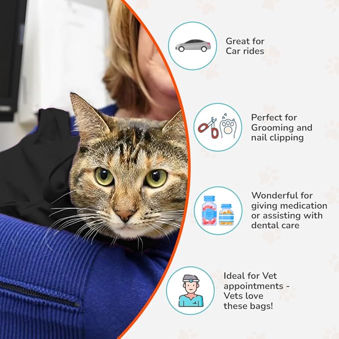 Cozy Comfort Carrier - Large Charcoal Grey Cat Carrier Bag, Soft Cat Carrier and Cat Wrap for Nail Clipping, Vet Visits, Medication Administration, Dental Care, and Traveling
