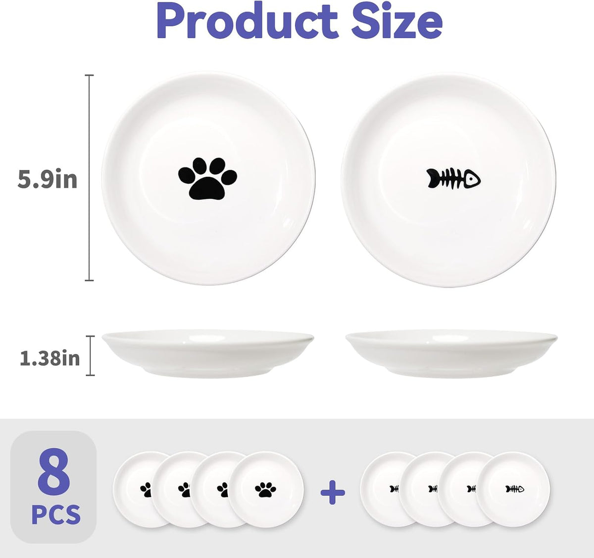 [8 Pack] Ceramic Cat Food Bowl - 8 white - image 2
