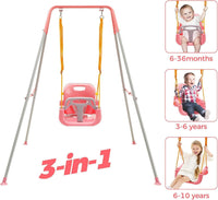 FUNLIO Toddler Swing with Foldable Metal Stand for Toddlers Aged 1~10 - Pink - image 2