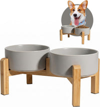 Elevated Ceramic Dog Bowl - Light Gray / Medium