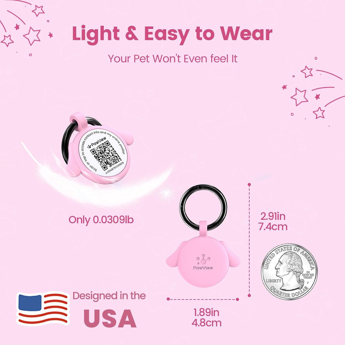 QR & NFC Pet ID Tag, Silent Silicone Dog Name Tag - Pink-dog - image 2