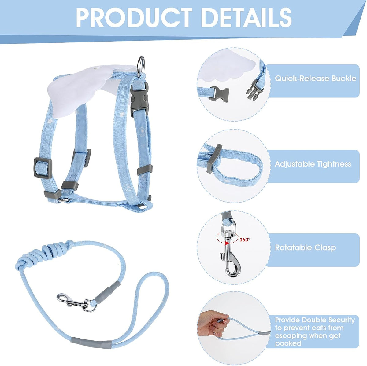 TIESOME Cat Harness and Leash Set - Sky Blue - image 3