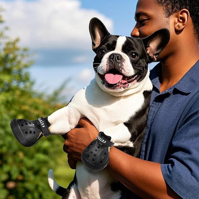 JZXOIVA Dog Shoes for Hot Pavement, Dog Booties for Large Dogs, Breathable Dog Boots & Paw Protectors, Adjustable Non-Slip Dog Rain Booties, Waterproof Pets Sandals for Beach Black Size 8