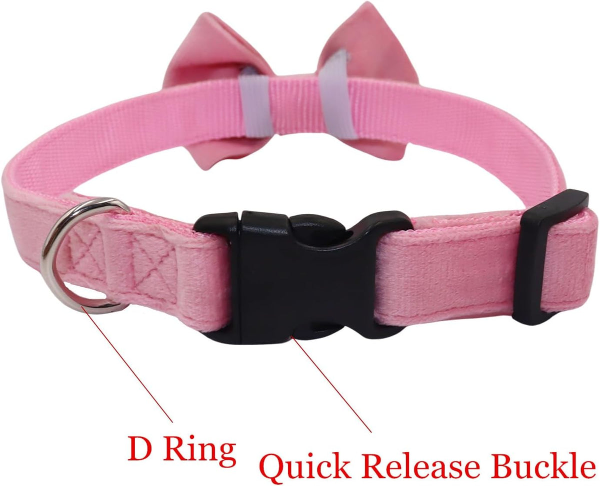 Dog Collar with Bowtie Soft Velvet Material with Quick Release Buckle - M / Pink - image 2