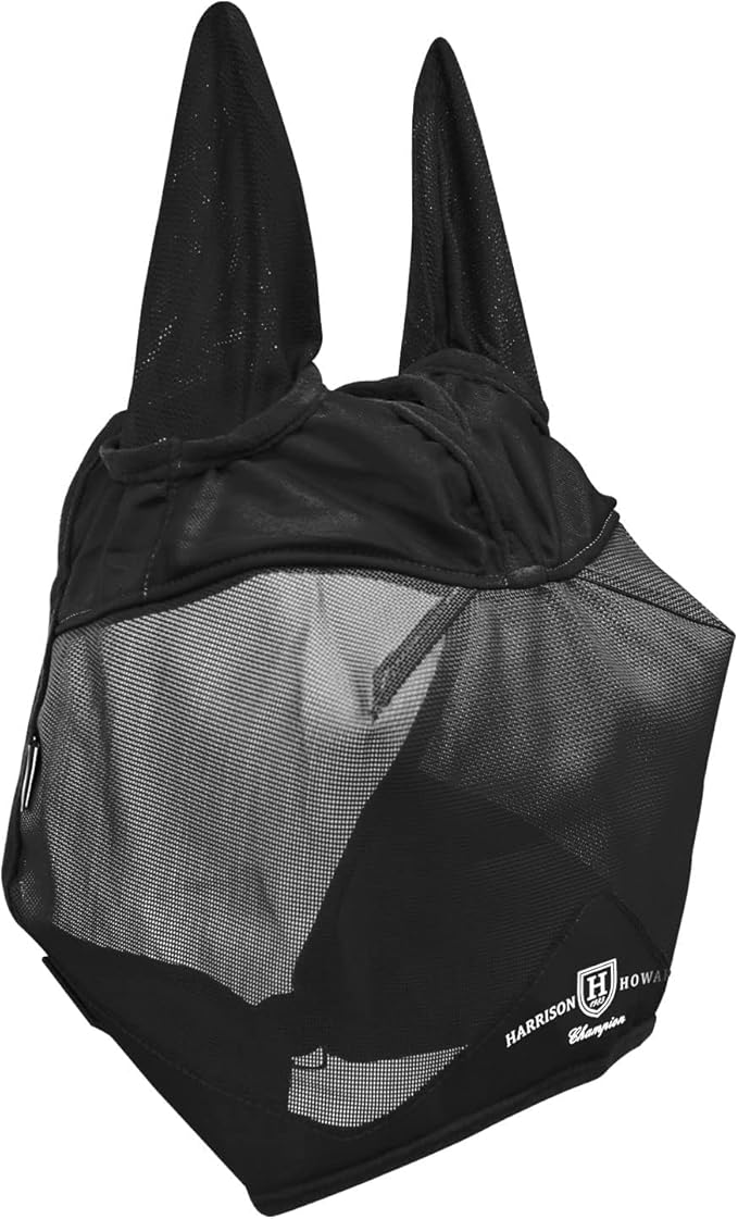 Harrison Howard UV-proof Multi-Function Fabrics Thick Fleece Padding Horse Fly Mask Half Face with Ears Black Yearling Small