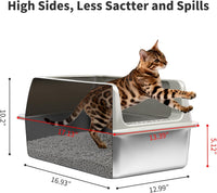 Kirecoo 2 Pack Medium Semi-Enclosed Stainless Steel Cat Litter Box - Grey / Medium - image 3