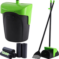 Pooper Scooper Large Swivel Bin & Rake with 160 Waste Bags - Green(43" Tall)
