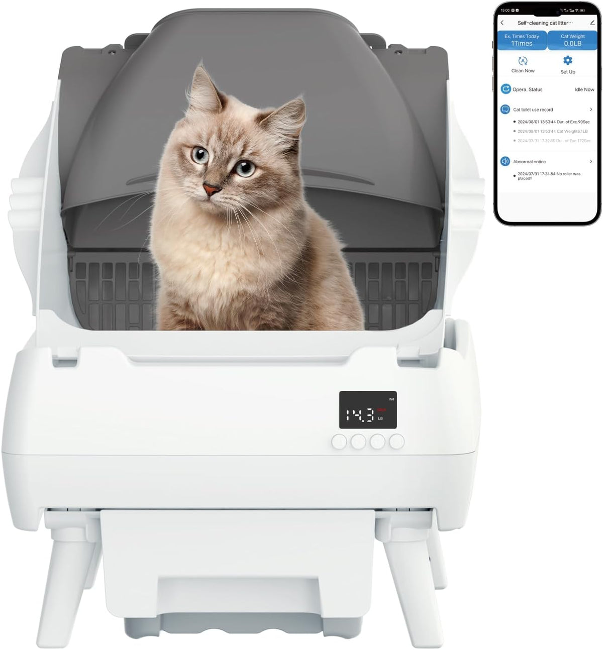 Automatic Cat Litter Box Self Cleaning, App Control, Open-Design