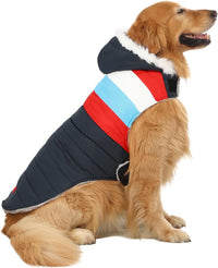 HDE Dog Puffer Jacket Fleece Lined Winter Coat & Harness Hole NVY - X-Large / Patriotic