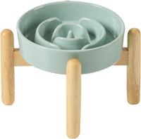 Ceramic Slow Feeder Dog Bowls - Light Green / 6.1inch-A+Stand