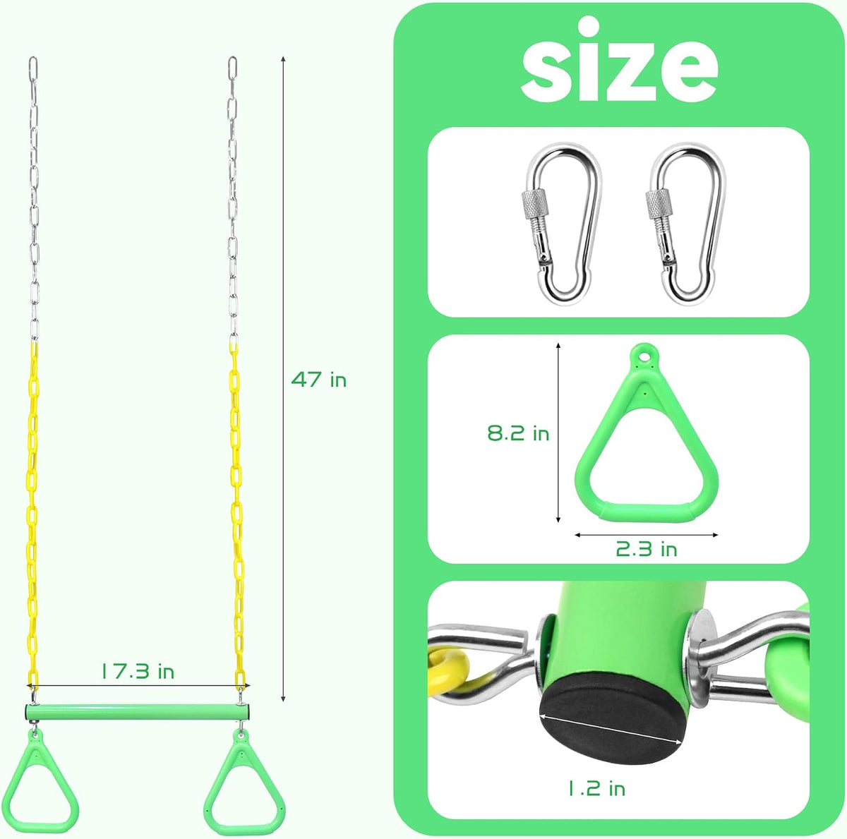 Take Me Away 18'' Trapeze Swing Bar Rings 48'' Heavy Duty Plastic - Light Green - image 2