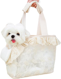 ONECUTE Dog Purse Carrier for Small Dogs Rabbit cat with Large Pockets - Beige Lace / 13.0"L x 6.7"W x 10.6"H